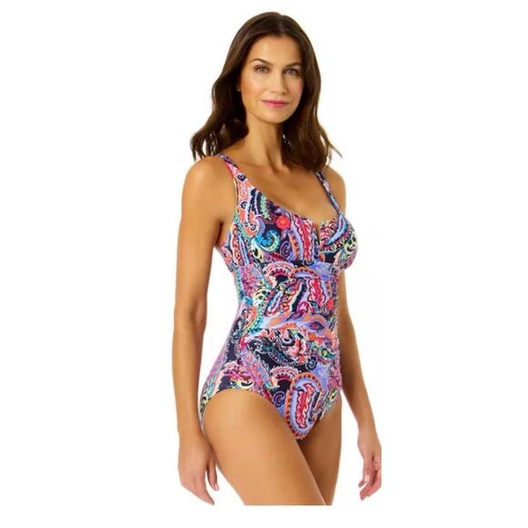 Anne Cole Women's Paisley Parade V-Wire One Piece Swimsuit, Multi, Size 22W $122 - Picture 1 of 10